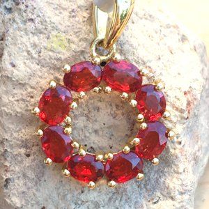 Genuine Ruby Circle Pendant 9K Yellow Gold ~2cts Real Gemstones